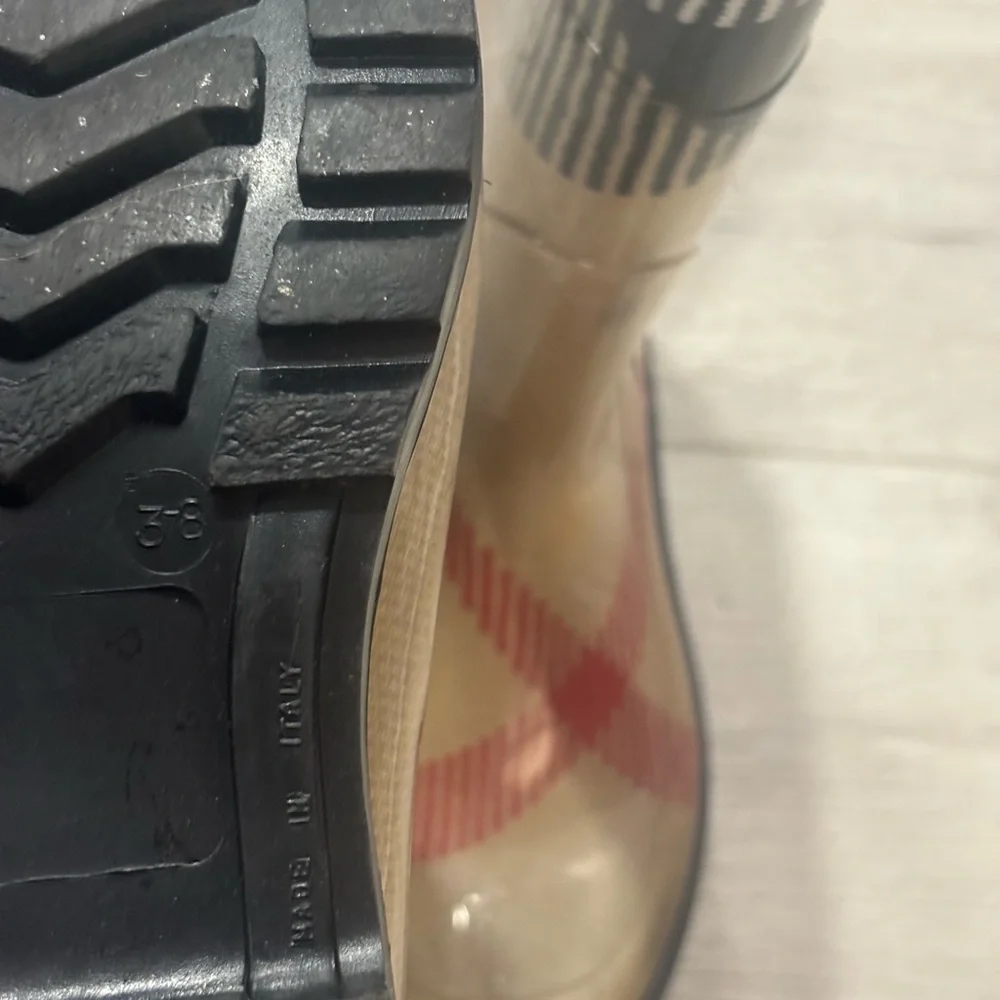 Burberry Beige Black and Red Plaid Rain Boots - Picture 5 of 7